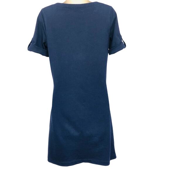 Ralph Lauren Jeans Co Navy Knit Shift Dress Lace Up V Neck Short Tab Sleeves - Picture 11 of 16